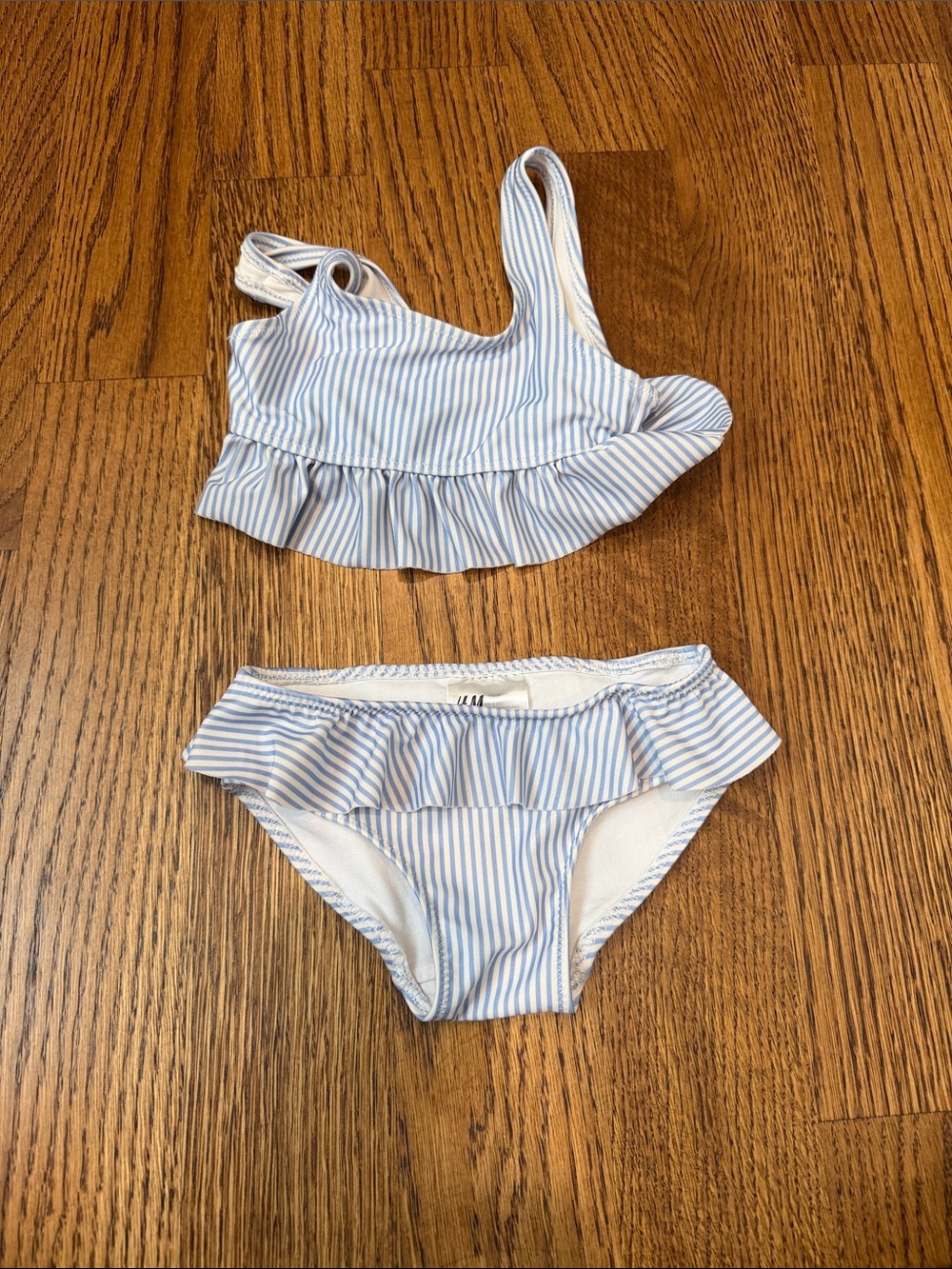 H&M Light Blue and White Striped Ruffle Kids Two-Piece Bikini